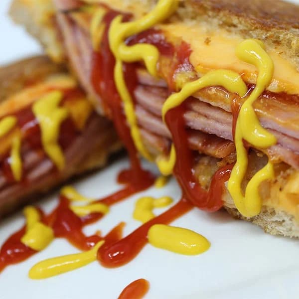 #6 GC American, Fried Bologna, Home Fries, Mustard, Ketchup