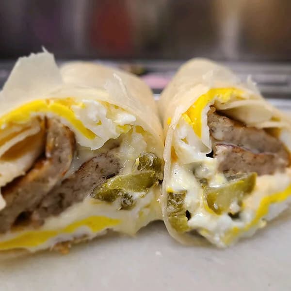 #3 Sausage, Double Egg, Pepper Jack, and Jalapeno Peppers Wrap